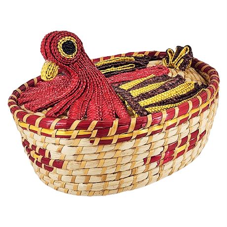 Vintage Hand Woven Lidded Turkey Basket