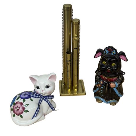 Norcrest Ceramic Piggy, Cat & Brass Banks