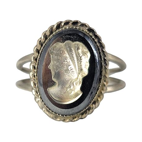 Vintage Frosted Glass Cameo Ring, Adjustable