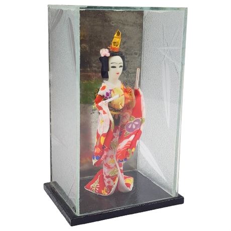 Vintage Mini Geisha Doll in Glass Box