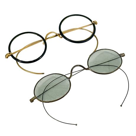Antique Lot: 2 Pair of Spectacles: Tinted & Bifocals