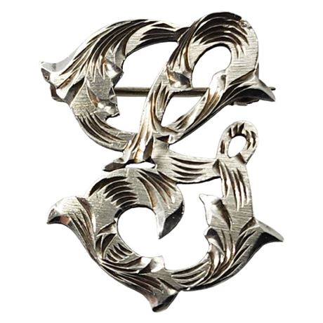 Vintage Mexico Sterling Silver Stylized "G" Initial Brooch