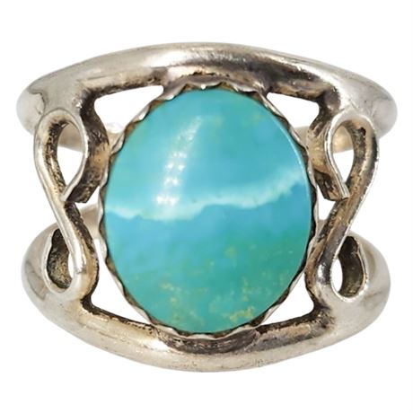 Vintage Sterling Silver Turquoise Ring, Sz 7.5