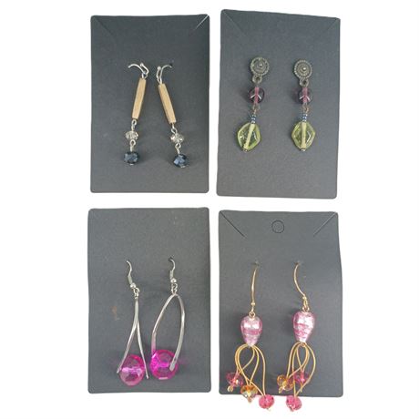 Earrings Lot - Pink, Green and Blue Glass Bead Artisan Dangles