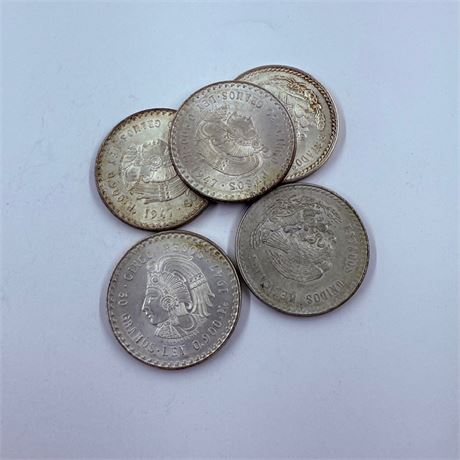 5 UNC 1948 Cuauhtemoc 5 Silver Pesos