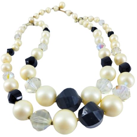 Vintage Laguna Black and Faux Pearl Double Strand Necklace