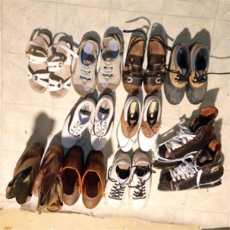 Mixed Footwear Lot Including Cowboy Boots, Leather Work Boots, Ice Skates & Golf