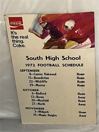 1972 S. high school football schedule poster board by Coca-Cola