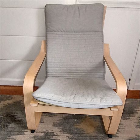 IKEA POÄNG Armchair with Ottoman – Birch Frame & Gray Cushion Set