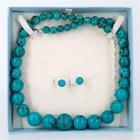 Turquoise Colored Box Set, Necklace and Earrings