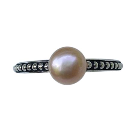 Blush Pink Cultured Pearl 925 Sterling Silver Ring Sz 6.75
