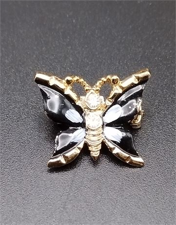 Gold tone black enamel butterfly pin
