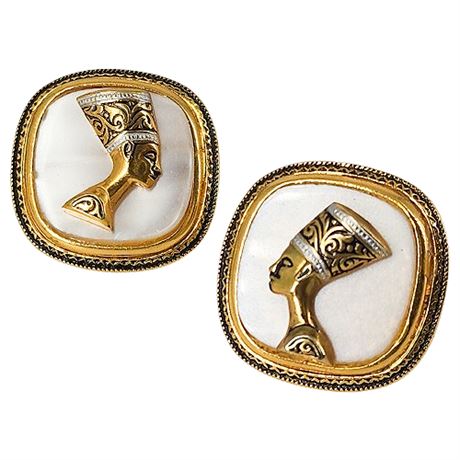 Vintage Spanish Damascene Moonglow Egyptian Revival Cufflinks