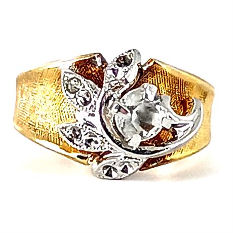 18K HGE Gold with Clear Stones, Missing 7 Small Stones