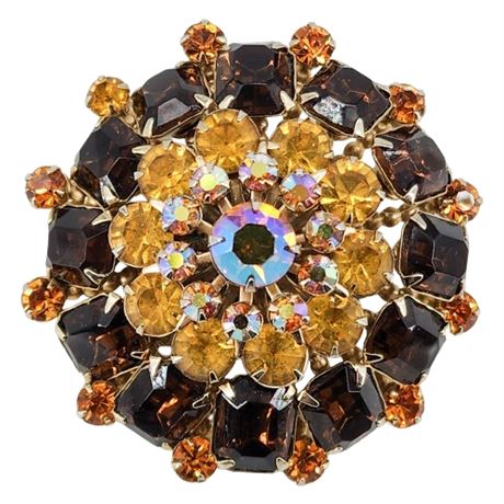 Vintage Prong Set Topaz Rhinestone Domed Brooch