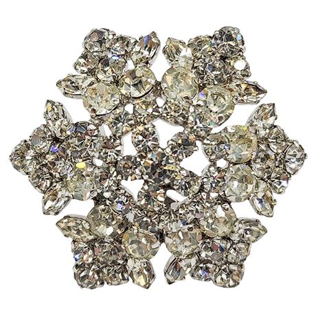 Vintage Domed Prong Set Rhinestone Snowflake Brooch