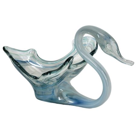 Vintage Murano Style Art Glass Blue Swirl Swan Console Bowl