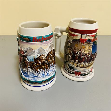 2 Budewiser Holiday Steins