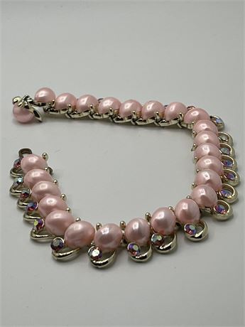 Moon glow lucite and rhinestone pink retro bracelet