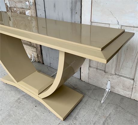 Modernist Buttercream Lacquer on Wood Console, Sofa, Table