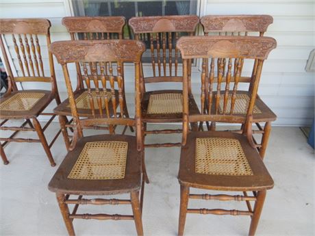 6 Pressed Back Canned Seat Chairs