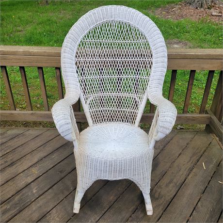 Vintage White Wicker Rattan Boho Rocking Chair
