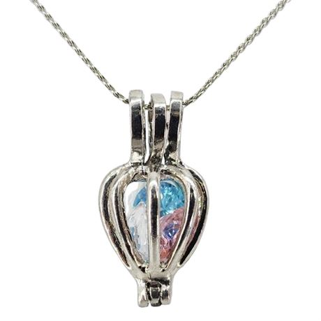 Vintage Caged Loose Rhinestones Pendant Necklace