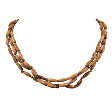 Triple Strand Wooden Bead Necklace
