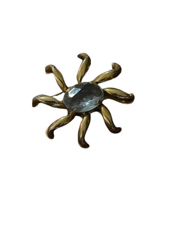 Mcm  aquamarine spider gold plated brooch