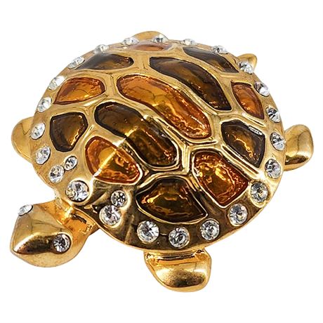 Vintage Enamel & Rhinestone Turtle Brooch