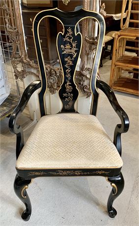 Fine DREXEL Chinoiserie Black Lacquer Upholstered Armchair