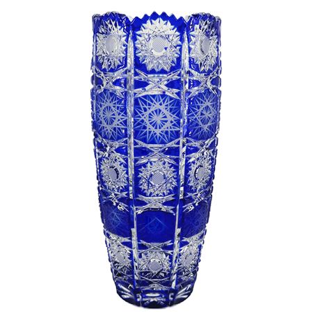 Vintage Bohemia Glass Cobalt Cut to Clear Flower Vase