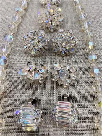 Sparkling Mid Century Aurora Borealis Earrings & Necklace Lot