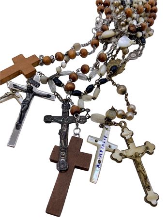 7 Antique to Vintage Catholic Rosaries, MOP