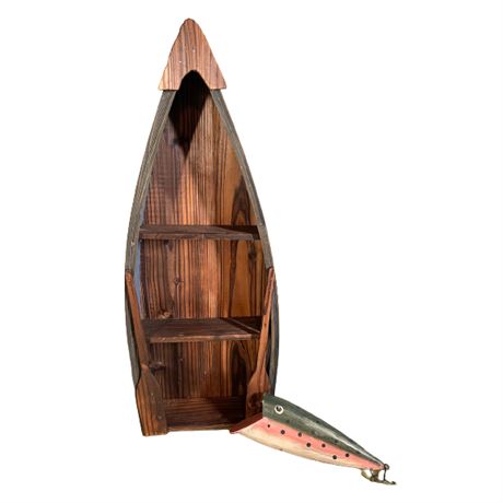 Rustic Canoe Shelf & Decorative Wooden Fish
