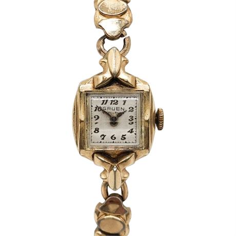 Vintage GRUEN 10K Gold Filled Bezel Ladies Wrist Watch, Running
