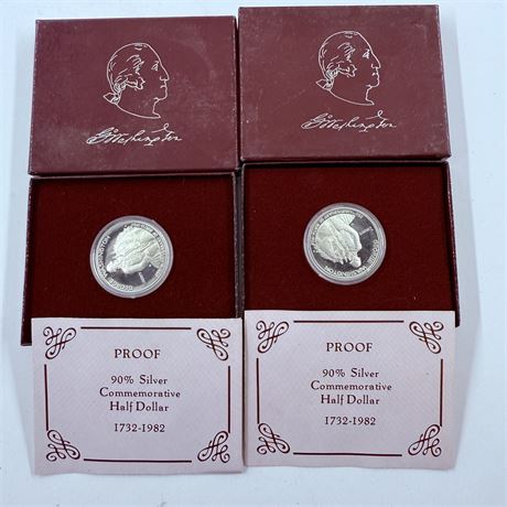 2x 1982 George Washington Proof Silver Half Dollar