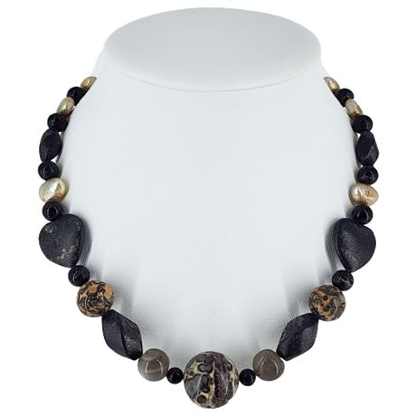 Artisan Made Chunky Leopard Skin Jasper, Pearl, & Gemstone Bead Necklace