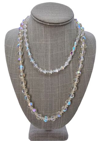 Pair of Vintage Faceted Aurora Borealis Glass Necklaces