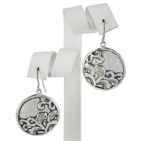 Signed Silpada Sterling Silver Repousse Medallion Earrings