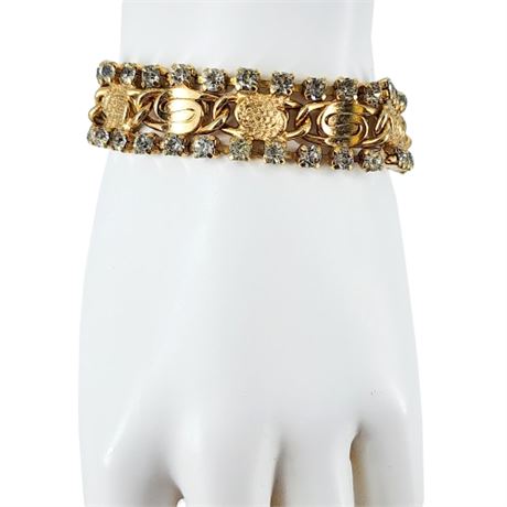 Vintage Rhinestone and Snail Link Bracelet