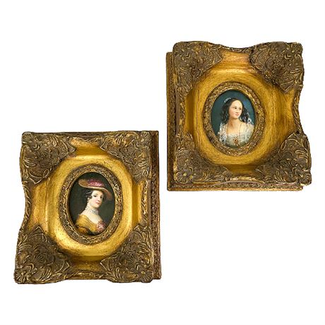 Pair Small Oil Portraits in Ornate Frames