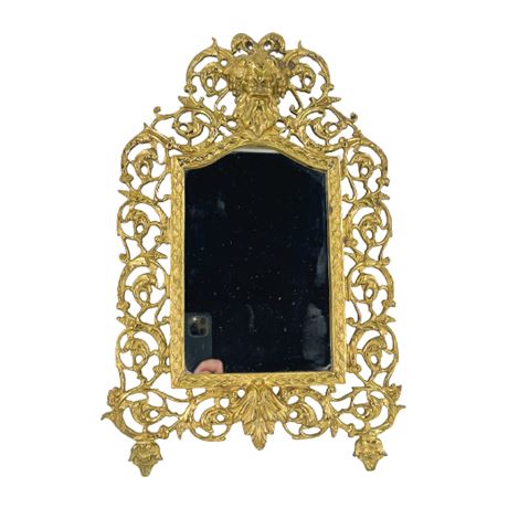 Antique Victorian V. Blaesius No. 28 Brass Bacchus Wall Hanging Beveled Mirror
