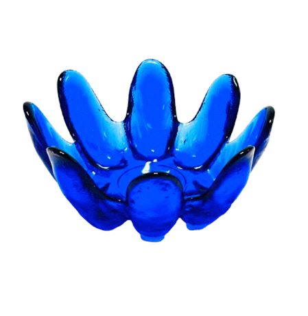 Vtg Finnish Glass by Muurla - MUURLA TÄHTI Blue Lotus Glass Candle Holder
