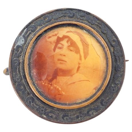 Vtg Victorian Photographic Mourning Pin