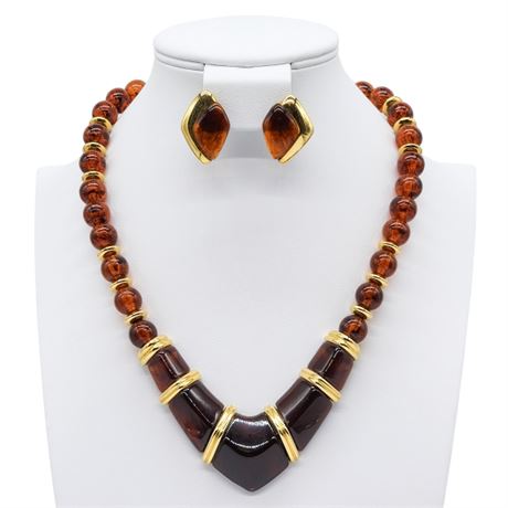 Vintage NAPIER Faux Tortoise Shell Necklace & Earrings Set