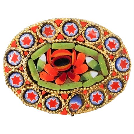 Vintage Italian Micro Mosaic Floral Brooch