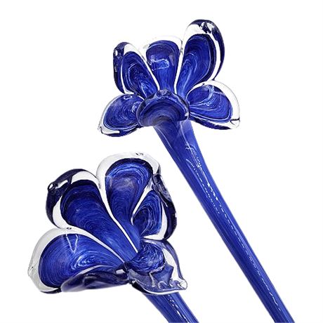 Pair Murano Art Glass Long Stem Blue Flowers (1 of 2)