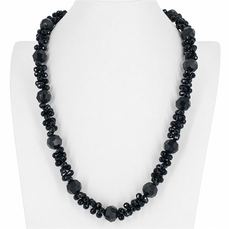 Mid-Century Western Germany Black Faceted Glass Bead Necklace