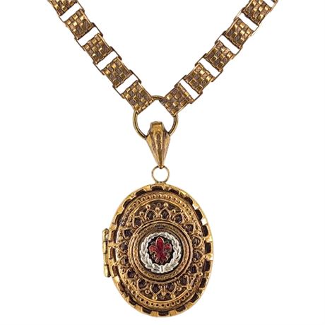Vintage Victorian Revival Book Link Fleur-de-Lis Locket